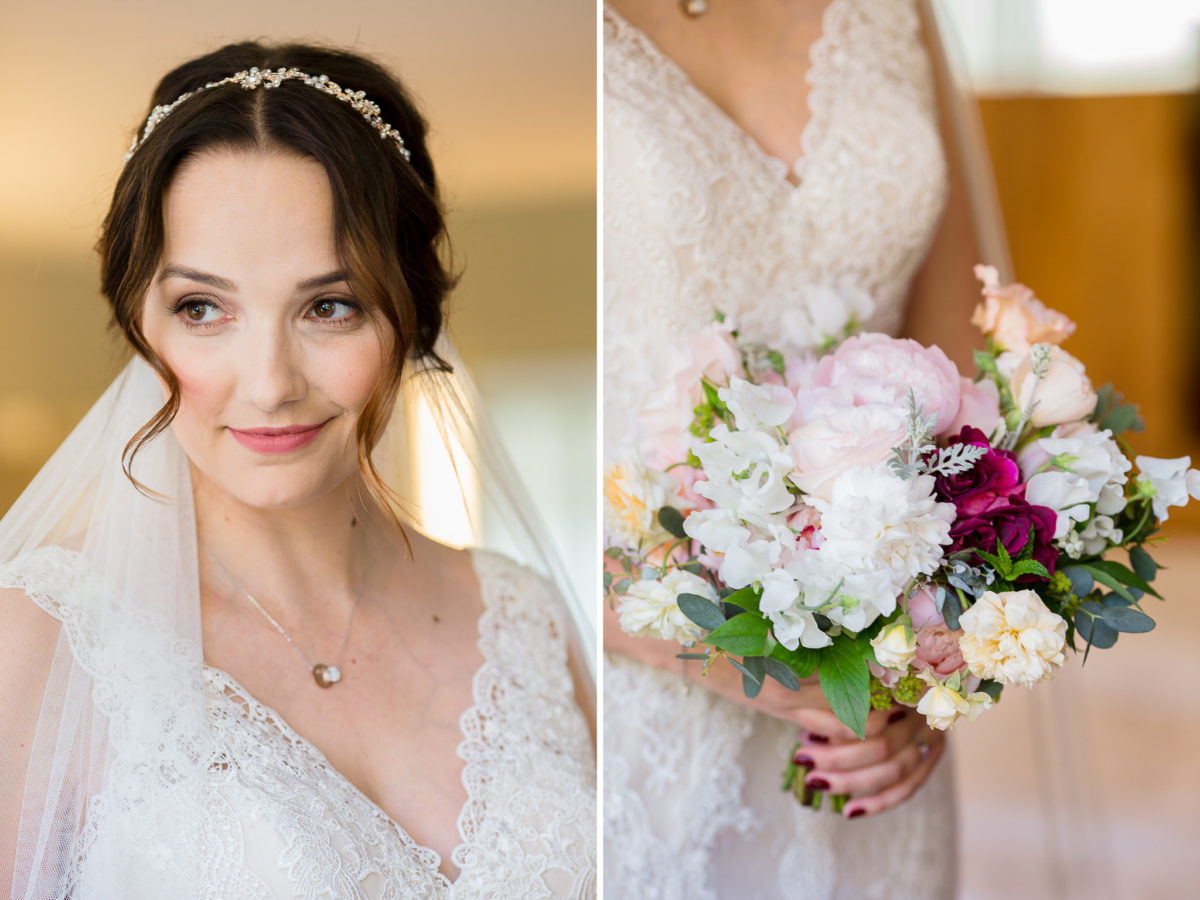 bride flowers and dress